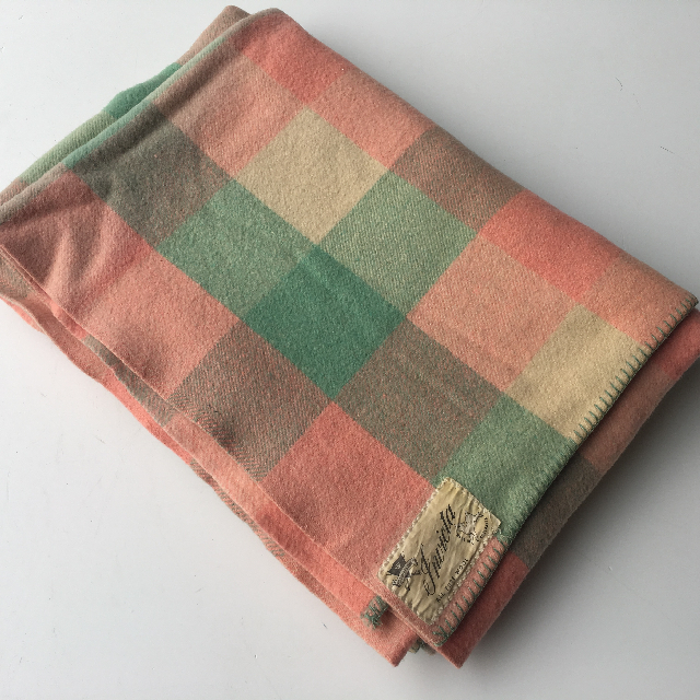 BLANKET, Cream Green & Pink Check